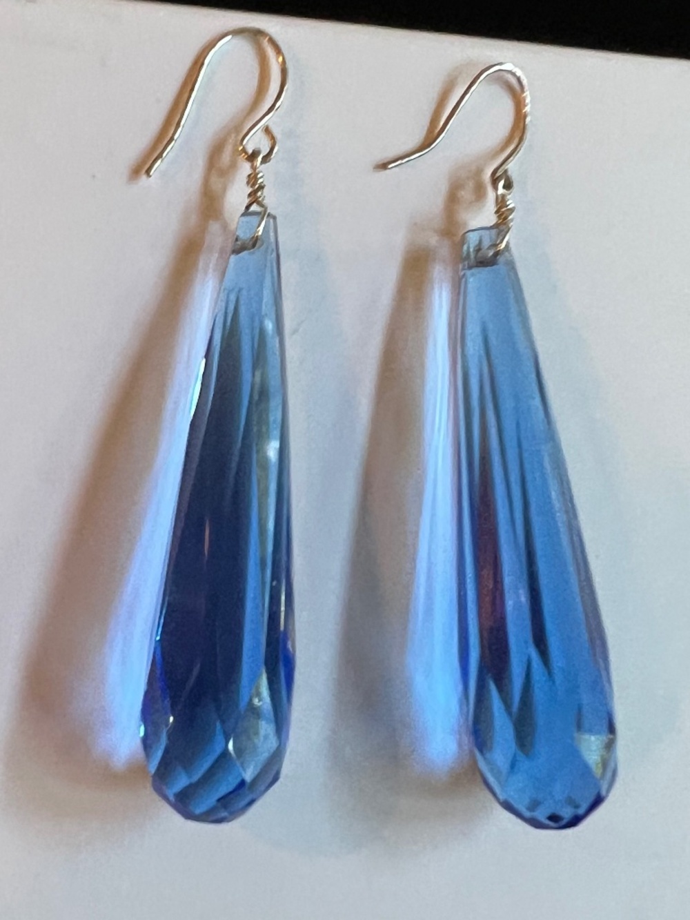 Blue Quartz Faceted Drop Earrings Sterling Silver Fishhook 2.5" Dangle